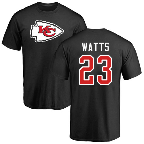 Men Kansas City Chiefs #23 Watts Armani Black Name and Number Logo T-Shirt